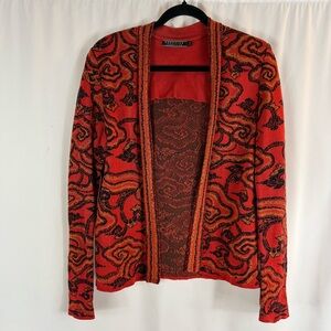 Peruvian connection red Orange, black  Patterned Open Cardigan size: M